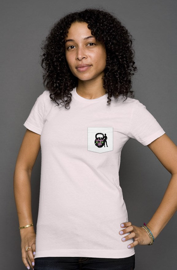 Women's t shirt with "Angel Fit" logo with pocket